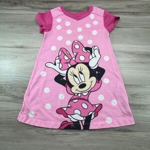 Disney Minnie Mouse Pink Polka Dot‎ Nightgown Pajama Dress Kids Size 4
